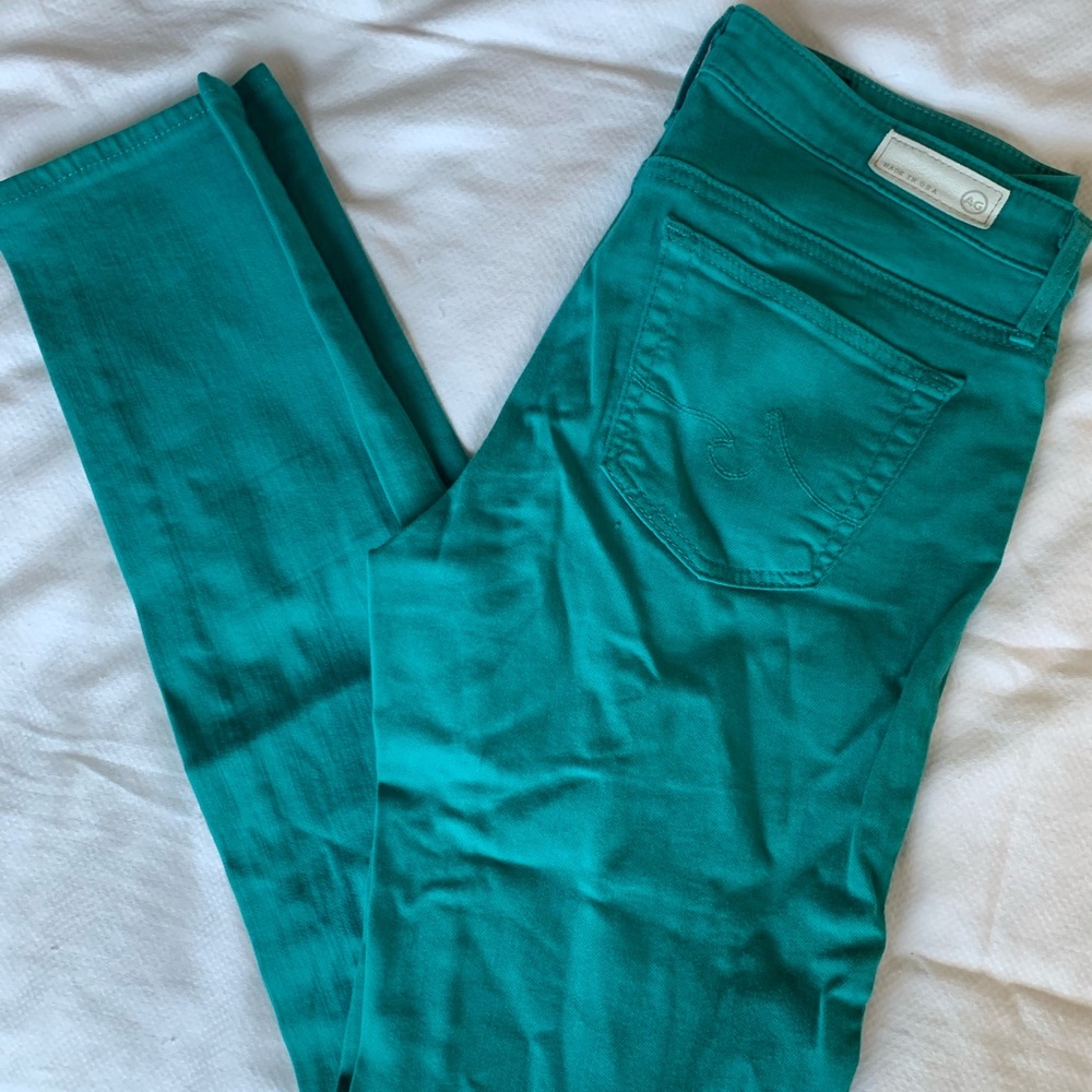 Teal ankle straight skinny AG jeans